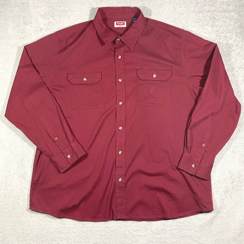 Wrangler Button Down Shirt Mens‎ 2XL Maroon Long Sleeve Cotton Twill Workwear